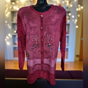 Favourite Vintage Women's Raspberry Embroidered Beaded Pullover Sweater